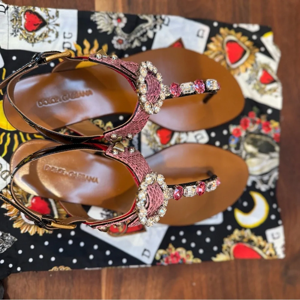 Dolce & Gabbana Pink and Brown Beaded Sandals - Picture 4 of 8